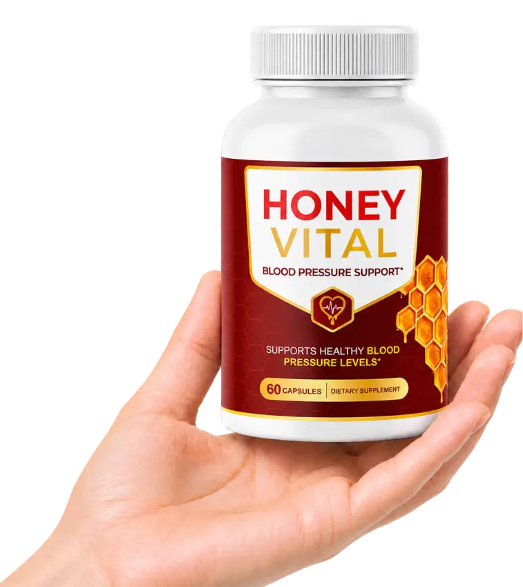 Hand holding Honey Vital bottle
