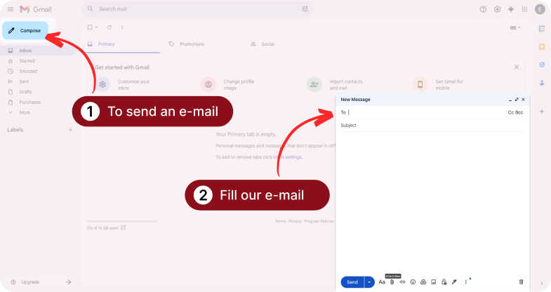 Email interface showing where to compose